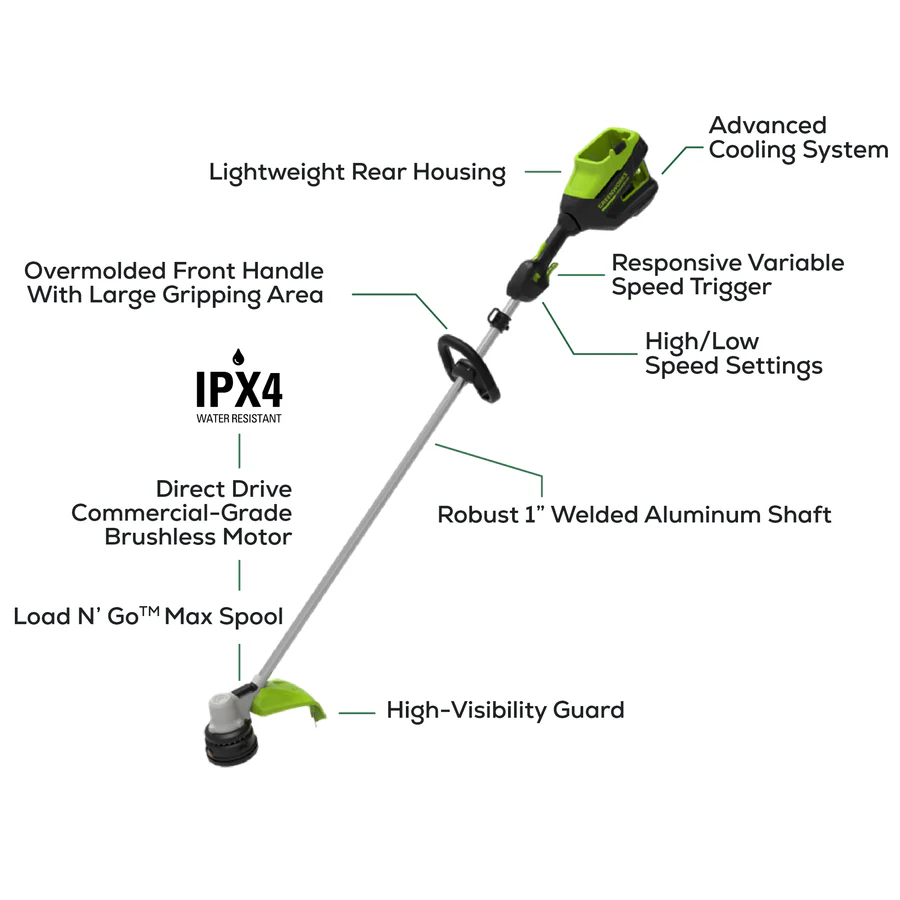 Greenworks 82ST12 – 1.2 kW Professional Grade Straight Shaft Trimmer